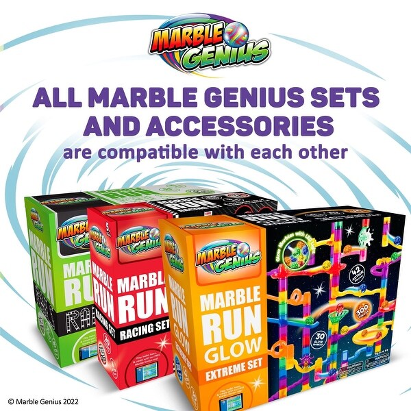 Marble Genius 300-Piece Glow Marble Run Track Race Set for Kids 4+